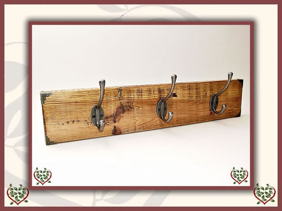 3 COAT HOOKS ON RECLAIMED TIMBER BACKING | Hooks