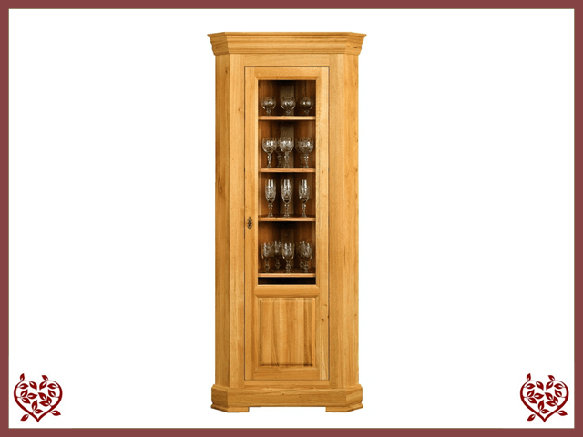 MANOR OAK GLAZED CORNER DISPLAY CABINET – 1 DOOR | Paul Martyn Furniture UK