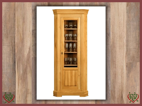 MANOR OAK GLAZED CORNER DISPLAY CABINET – 1 DOOR | Paul Martyn Furniture UK