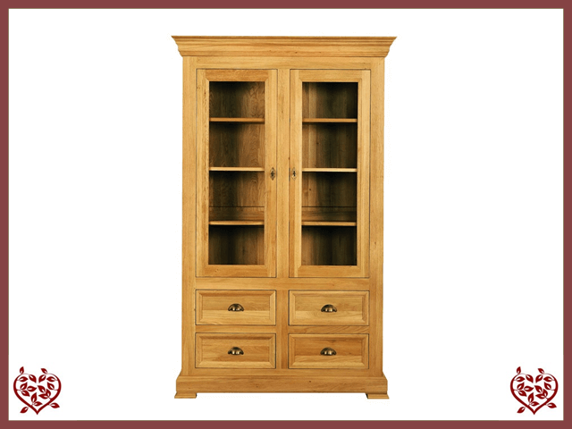 MANOR OAK DISPLAY CABINET – 2 DOORS/4 DRAWERS | Paul Martyn Furniture UK