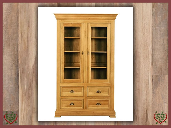 MANOR OAK DISPLAY CABINET – 2 DOORS/4 DRAWERS | Paul Martyn Furniture UK