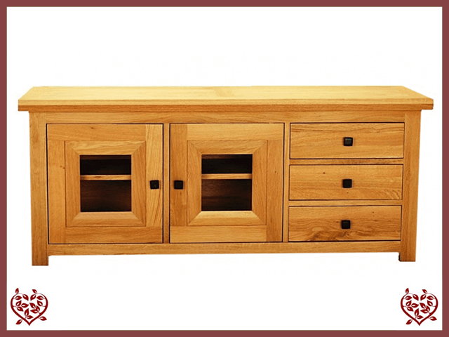 AUBUSSON OAK WIDE GLAZED TV CABINET | Paul Martyn Furniture UK