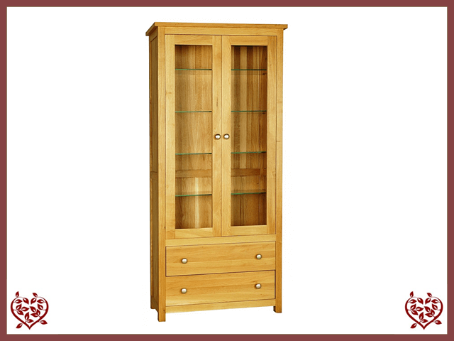 ELEGANCE OAK DISPLAY CABINET 2 DOORS/2 DRAWERS | Paul Martyn Furniture UK