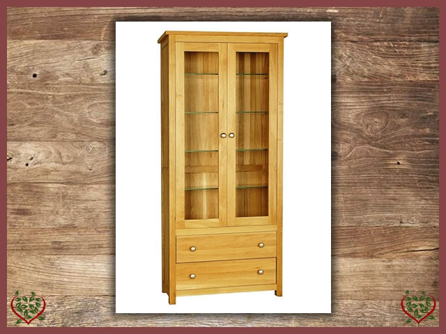 ELEGANCE OAK DISPLAY CABINET 2 DOORS/2 DRAWERS | Paul Martyn Furniture UK