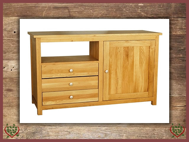 ELEGANCE OAK ENTERTAINMENT UNIT 1 DOOR - 3 DRAWERS | Paul Martyn Furniture UK