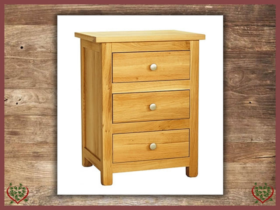 ELEGANCE OAK BEDSIDE CABINET 3 DRAWERS | Paul Martyn Furniture UK